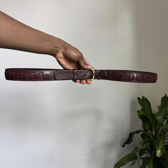 Vintage boho grunge Brown braided leather belt‎